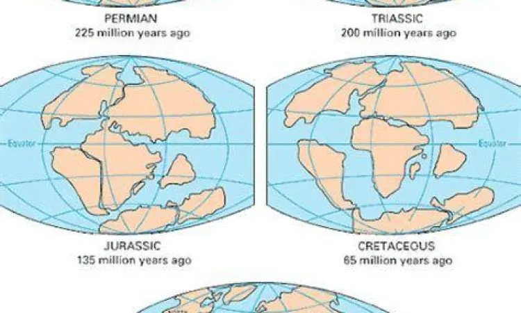 Proses Terbentuknya Benua Ilustrasi pergeseran lempeng tektonik dari Pangea ke benua modern