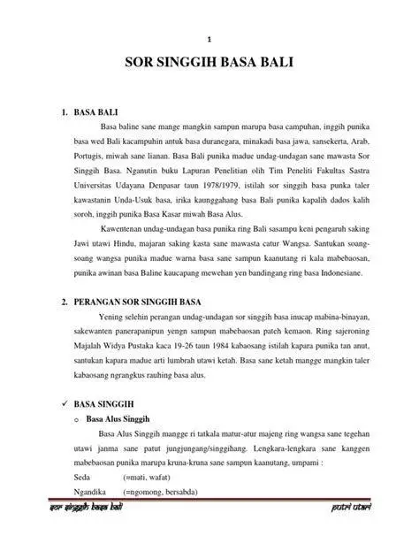 Struktur Bahasa Bali Tingkatan bahasa Bali sor singgih