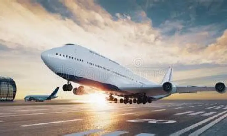 Pesawat lepas landas dari bandara modern