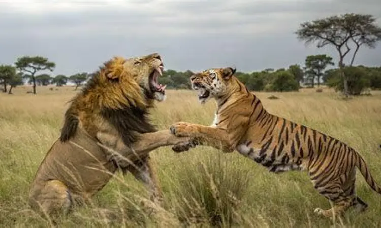 Visualisasi Perbandingan Kekuatan Ilustrasi analisis perbandingan kekuatan harimau dan singa