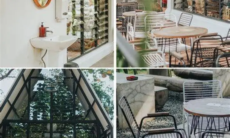 Area outdoor mendaki kopi cafe dengan pemandangan gunung