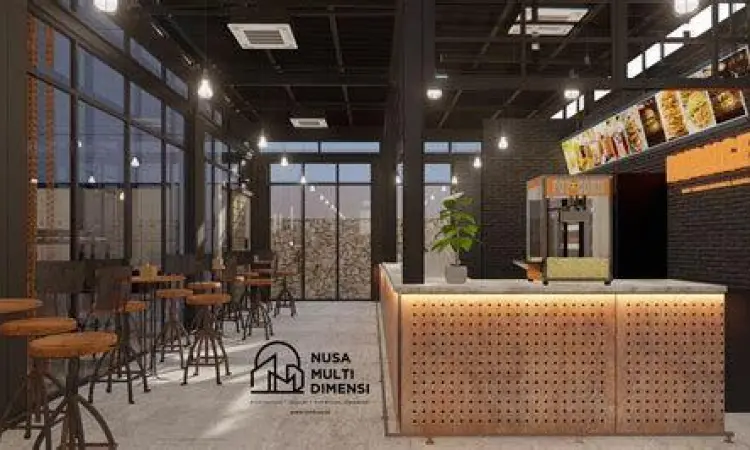 Interior cafe modern di kawasan Cibubur dengan konsep industrial