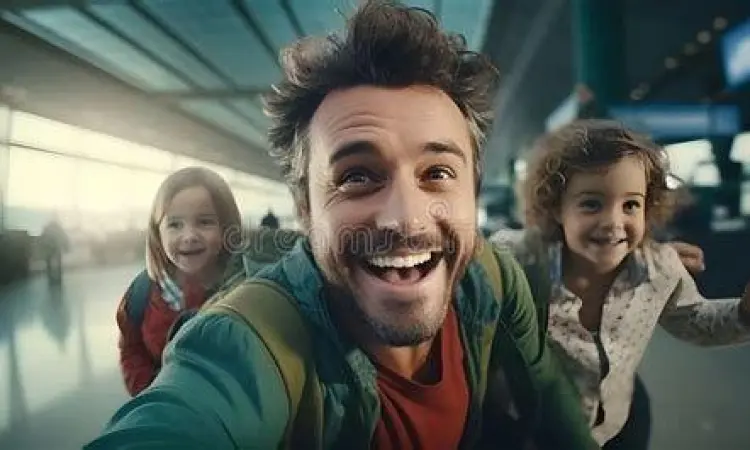 wisatawan bahagia di bandara