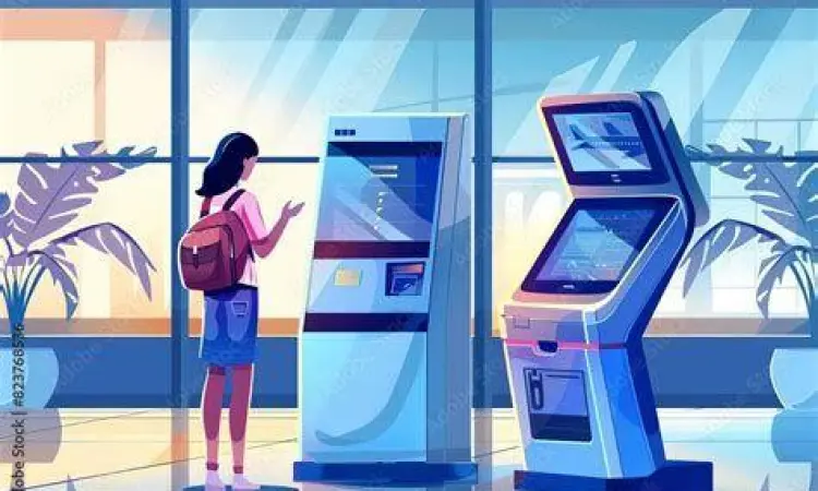 Kios Check-in Mandiri Penumpang menggunakan mesin kios mandiri di bandara