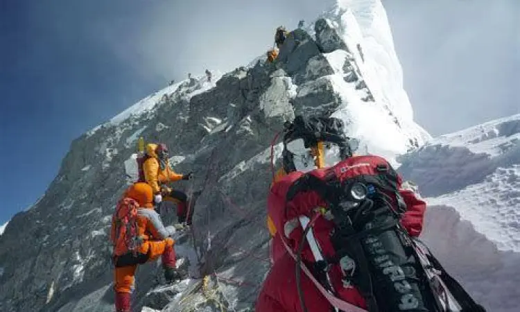 Pendakian Puncak Everest Pendaki gunung melakukan perjalanan menuju puncak Everest