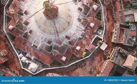 Struktur Mandala Boudhanath Pemandangan udara Boudhanath Stupa Nepal yang berbentuk mandala