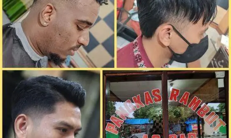 Pemangkas rambut Garut sedang melayani pelanggan dengan teknik klasik
