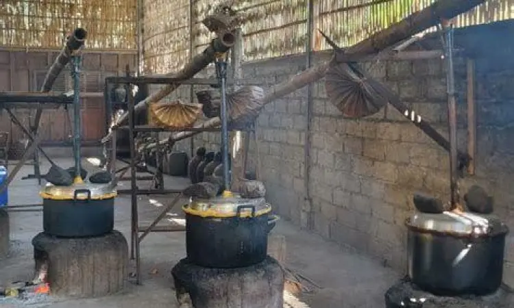 Proses penyulingan tradisional arak api bali menggunakan bambu